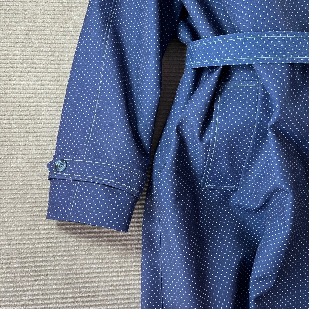 Vintage La Sport Navy Blue Polka Dot Trench Coat Belted Longline Jacket Size 14 - Picture 7 of 16